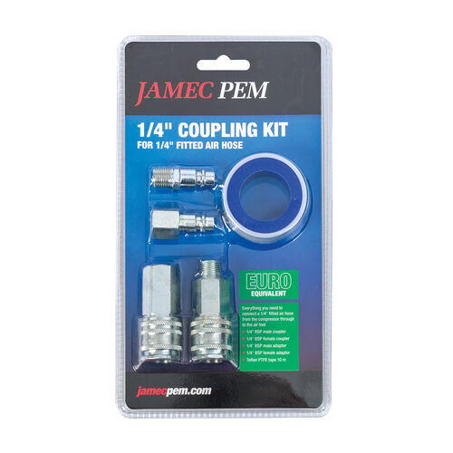 Jamec Pem 70.0112 1/4" Euro Equivalent Fitted Air Hose Coupling Kit
