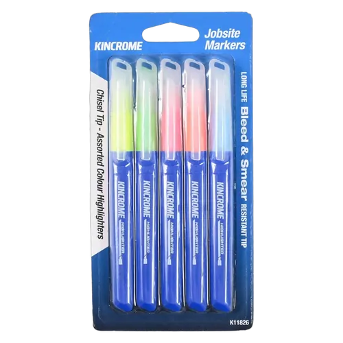 Kincrome Highlighter Chisel Tip 5 Pack Assorted Colours