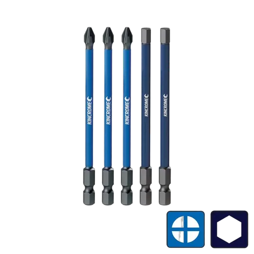 Kincrome Phillips #2 & Hex 5Mm Impact Bit Mixed Pack 100Mm 5 Piece