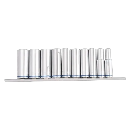 Kincrome Deep Socket Rail 10 Piece 3/8" Drive (Mirror Polish) - Metric