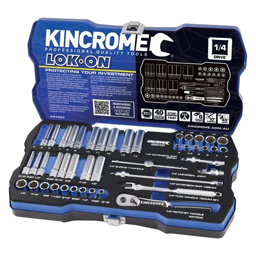 Kincrome Lok-On Socket Set 45 Piece 1/4" Drive - Metric & Imperial
