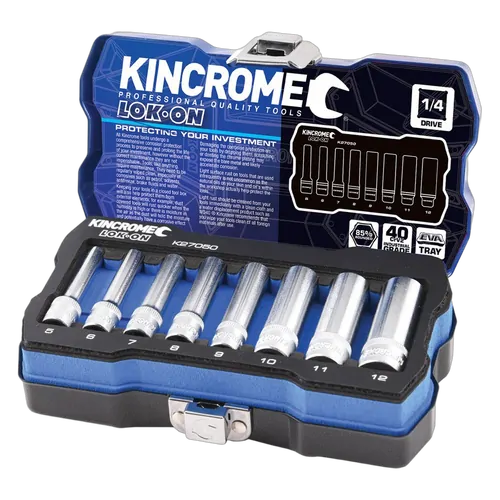 Kincrome Lok-On Socket Set 8 Piece 1/4" Drive - Metric