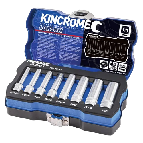 Kincrome Lok-On Socket Set 8 Piece 1/4" Drive - Imperial