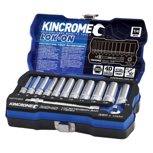 Kincrome Lok-On Socket & Extension Set 13 Piece 1/4" Drive - Metric