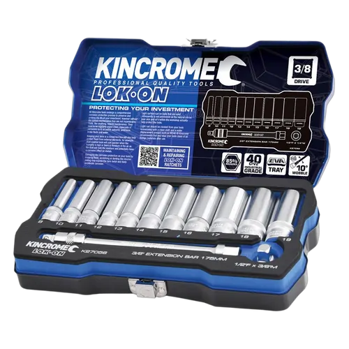 Kincrome Lok-On Socket & Extension Set 13 Piece 3/8" Drive - Metric