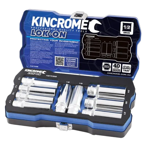 Kincrome Lok-On Socket Set 9 Piece 1/2" Drive - Metric