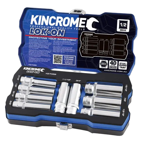 Kincrome Lok-On Socket Set 9 Piece 1/2" Drive - Imperial