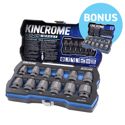 Kincrome LOK-ON™ 1/2" Impact Sockets and Sets - K27070 & K27071 BUNDLE