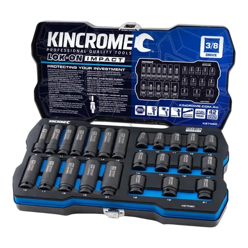 Kincrome Lok-On Standard & Deep Impact Socket Set 24 Piece 3/8" Drive - Metric