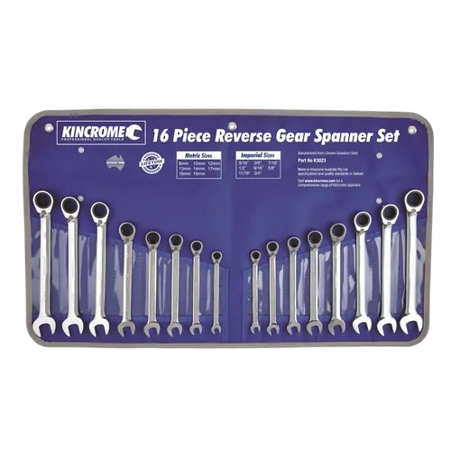 Kincrome Reversible Gear Spanner Set 16 Piece - Metric/Imperial
