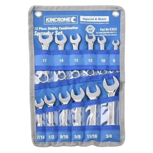 Kincrome Stubby Combination Spanner Set 12 Piece - Metric/Imperial