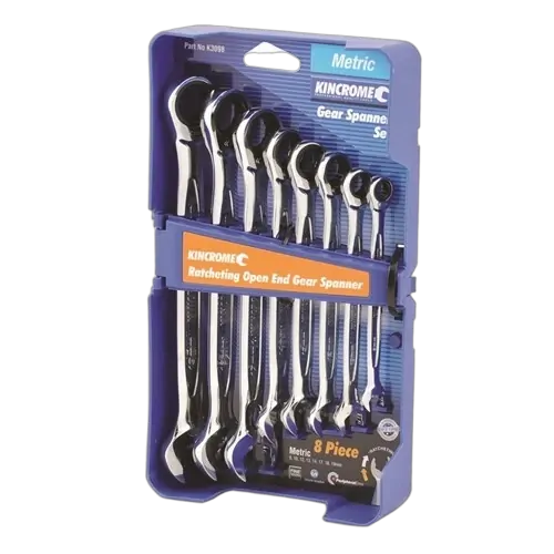 Kincrome Ratcheting Open End Gear Spanner Set 8 Piece - Metric