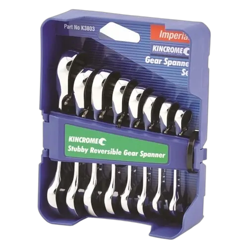 Kincrome Stubby Reversible Gear Spanner Set 8 Piece - Imperial