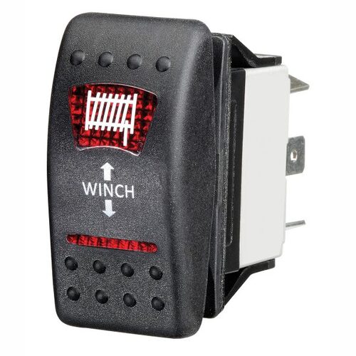 KT Accessories Red LED 'Winch' Sealed Rocker Switch, On/Off, 16Amps at 12V,
