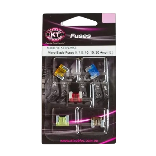 KT Accessories Micro Blade Fuses, 5, 7.5, 10, 15, 20Amp, Pack, 5 Pcs