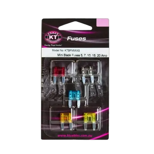 KT Accessories Mini Blade Fuses, 5Amp, 7.5Amp, 10Amp, 15Amp, 20Amp, Pack, 5Pcs