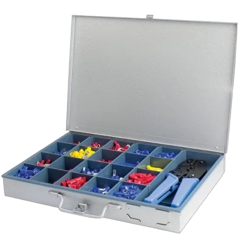 KT Accessories Insulated Terminal Kit Assortment with Ratchet Crimper, Steel Heavy Duty Case, 1101 Pieces