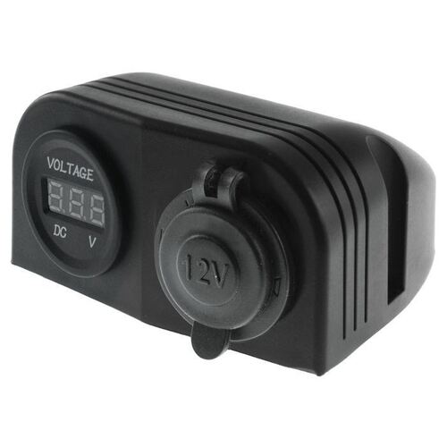 Dual Surface Mount With 1 X Cigarette & 1 X Voltmeter With 12V Cover