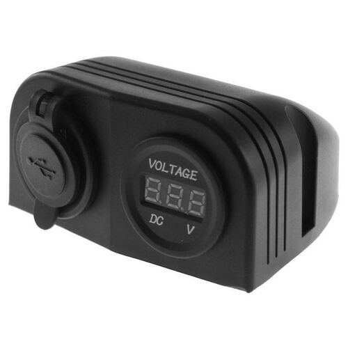 Dual Surface Mount With 1 X Usb Socket & 1 X Voltmeter With Usb Cover