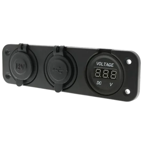 3 Way Flush Mount Socket With 1 X Cigarette Socket, 1 X Usb Socket & 1 X Voltmeter