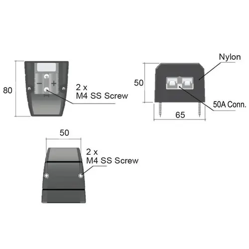 50A Surf Mount Power Connector Grey Plug And Black Panel Surface Mount Style