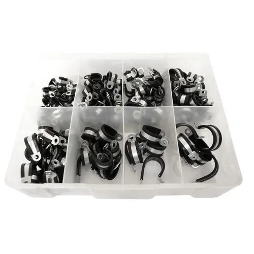 160Pcs Cable Clamp Assortment Width 15Mm Hole Size 6.4Mm Epdm Rubber Mild Steel