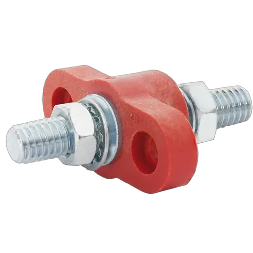 3/8In Feed Thru Power Post Red 250A Zinc Plated Brass Post Thermoplastic Base