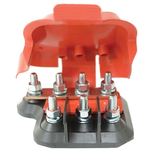3 Way M8 Mega Fuse Holder 300A Combined Current Rating Black Housing Red Epdm Cover