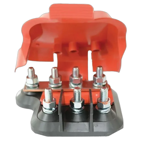 3 Way M8 Mega Fuse Holder 300A Combined Current Rating Black Housing Red Epdm Cover