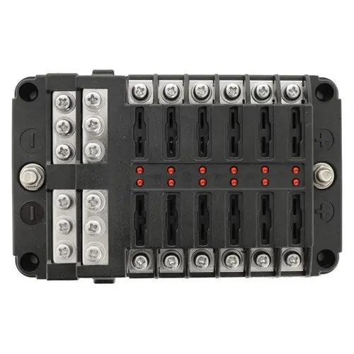 Fuse Block 12 Way Ats Fuse Negative Bus Bar & Red Led Fuse Blown Led On