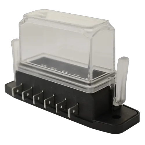 6 Way Mini/ Ats&C/B Fuse Block With Tall W/Proof Clear Cover