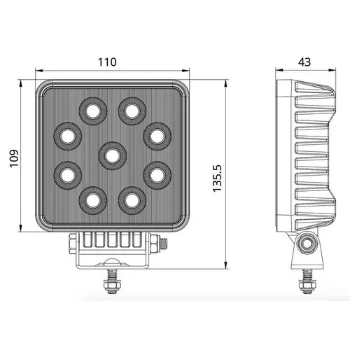 36W Led Square Work Lamp 36 X 1W Flood Beam 9-36V With 0.4M Lead Wire