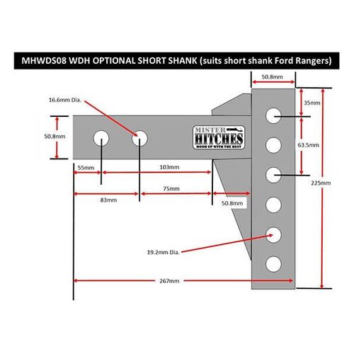 Mister Hitches Wdh Shank 8.5 Shank With 2 X Pin Holes (Suits For Ford Ranger)"