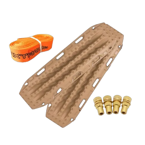 MAXTRAX MKII Desert Tan Recovery TracksWith Brass Tyre Deflators