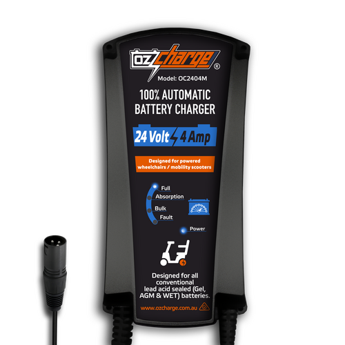 Ozcharge 24V 4A Mobility Battery Charger - 3 Pin Xlr Type Connector - Gst Exempt