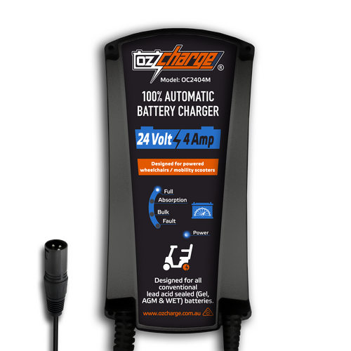 OzCharge 24V 4A Mobility Battery Charger - 3 Pin XLR Type Connector