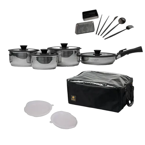 Outback Explorer Smart Storage Non-Stick Pots & 28cm Fry Pan Set w/ Storage Bag