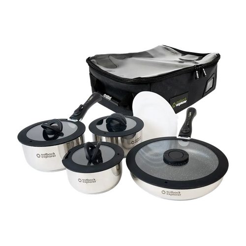 Outback Explorer Smart Storage Non-Stick Pots & 28cm Fry Pan Set w/ Storage Bag