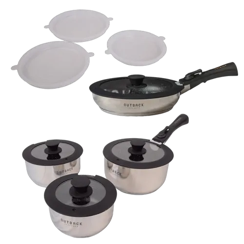 Outback Explorer Smart Storage Non-Stick Pots & 28cm Fry Pan Set w/ Lids