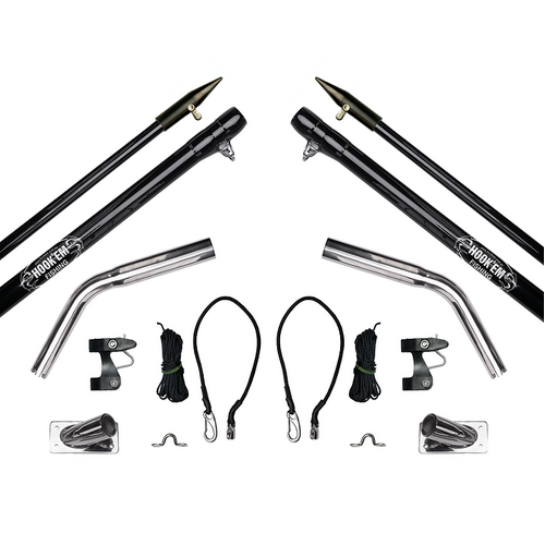 Hookem Complete Outrigger Set - Includes 2 X 3M (10FT)- Black2 X Cast Snouts (Approx 37mm Id) & 2 X Cast Base Plates - Bases Cast Stainlessteel Exter