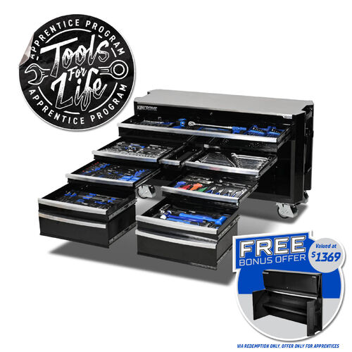 Kincrome CONTOUR Trolley Tool Kit 454 Piece 12 Drawer (60") Black
