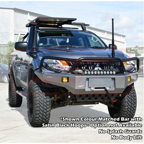 PSR Ambush Bar Mitsubishi MQ Triton Ambush Satin Black Triple Hoop Bar, Pre-Runner Infill (No Body Lift), Splash Guards, Slimline Black Fairlead