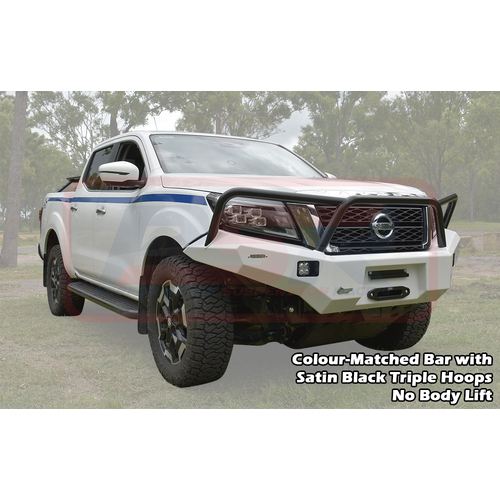PSR Ambush Bar Nissan Navara NP300 SERIES 5 FACELIFT Ambush Satin Black Triple Hoop Bar, Pre-Runner infill (No Body Lift), Slimline Black Fairlead