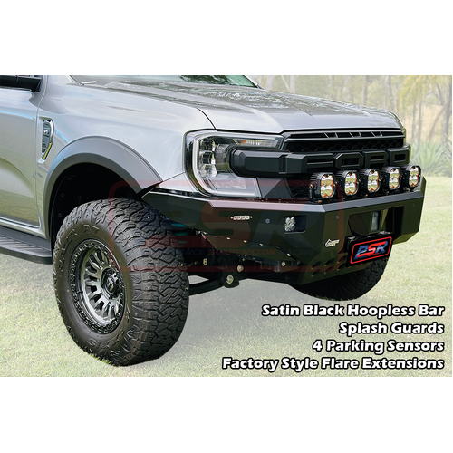 PSR Ambush Bar Ford Ranger Next Gen Ambush Customer Painted Hoopless Bar, Infill (No Body Lift), Splash Guards, Standard Black Fairlead, 4 Sensors, XL