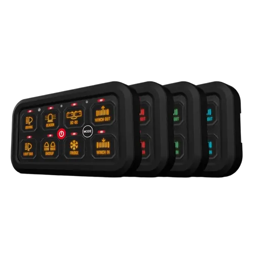 Switch Panel 8 Way 10-30V 60A On/Off or Momentary 2 x High Beam Inputs RGB Backlit