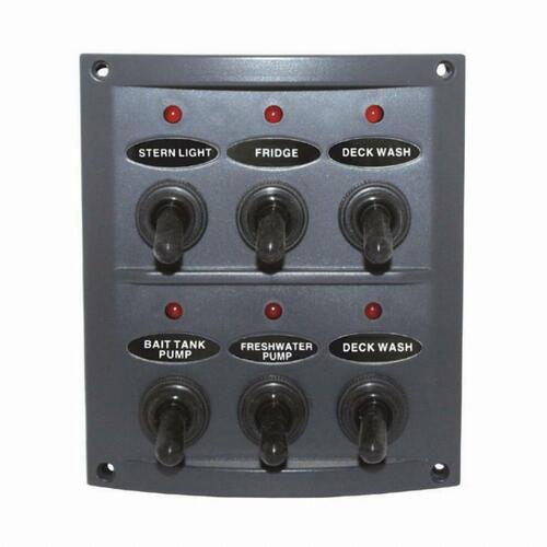 Splashproof Grey 6 Switch Panel With Red Led Indicators