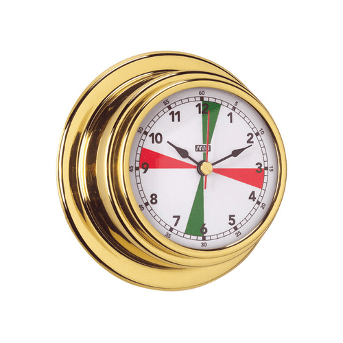 Anvi Polished Brass Radio Room Clock With Red & Green Radio Silence Zones - 70mm Dia Face
