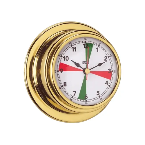 Anvi Polished Brass Radio Room Clock With Red & Green Radio Silence Zones - 70mm Dia Face