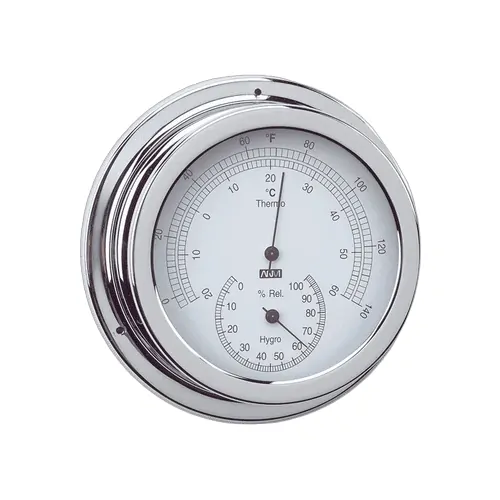 Anvi Chrome Plated Brass Thermometer & Hygrometer Combo - 120mm Dia Face