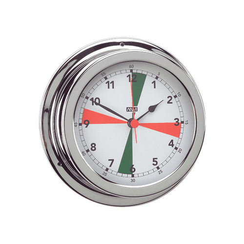 Anvi Polished Brass Radio Room Clock With Red & Green Radio Silence Zones - 120mm Dia Face